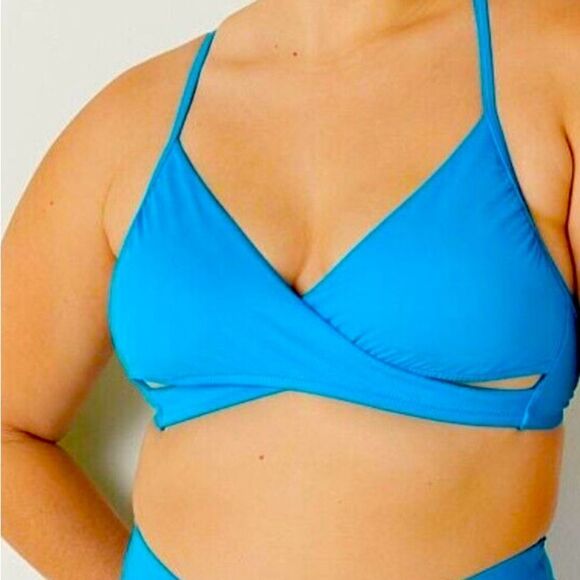 NWT‎ medium blue PINK BODY WRAP BIKINI TOP - Picture 1 of 14
